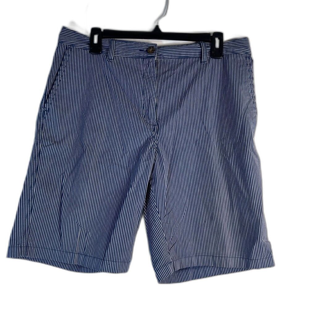 M&S Collection Navy White‎ Striped Bermuda Cotton Casual Shorts Size 14